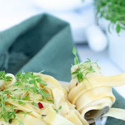 Homemade Pasta with Piccata Sauce & Garlic-Basil Breadcrumbs