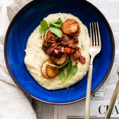 Seared Scallops with Bacon Jam and Rosemary Parmesan Polenta