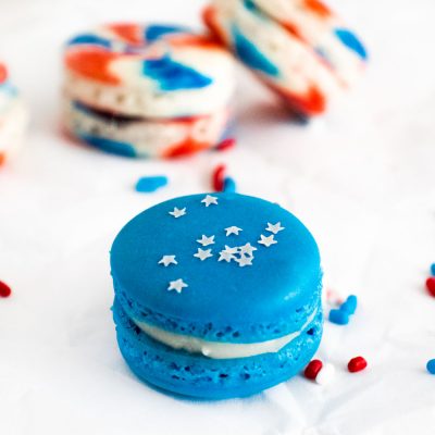 Red, White, and Blue Macarons (with Berry Cheesecake Filling)
